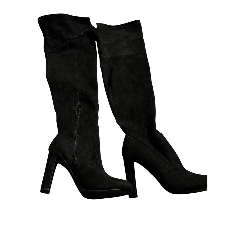 Jesyna‎ Black Suede Platform Block Heel Over The Knee Boots. Size 9.5